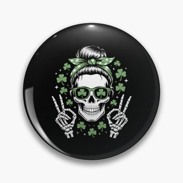 Item preview, St Patricks Day Skull Messy Bun Peace designed and sold by CookWorldLaughs.