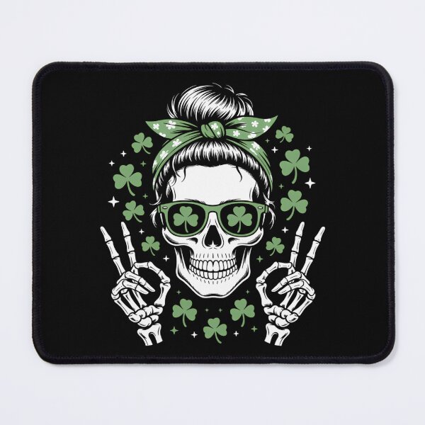 Item preview, St Patricks Day Skull Messy Bun Peace designed and sold by CookWorldLaughs.
