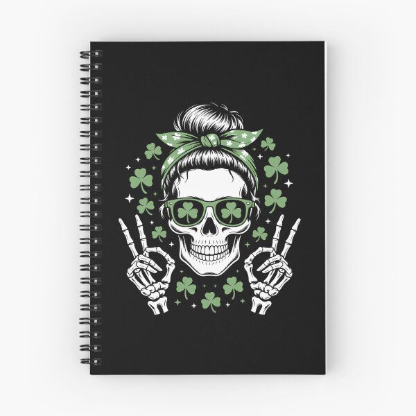 Item preview, St Patricks Day Skull Messy Bun Peace designed and sold by CookWorldLaughs.