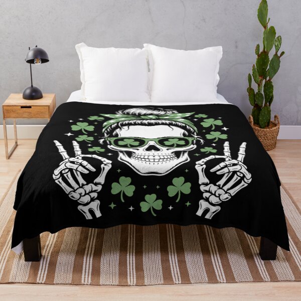 Item preview, St Patricks Day Skull Messy Bun Peace designed and sold by CookWorldLaughs.
