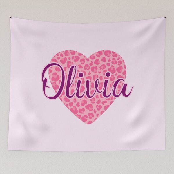 Artikelvorschau, Olivia Name Leopard Rosa Herz entworfen und verkauft von Jeallan Designs.