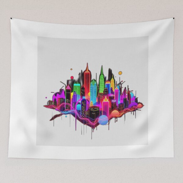 Item preview, Vibrant Cityscape in Neon Colors designed and sold by sharon1210.
