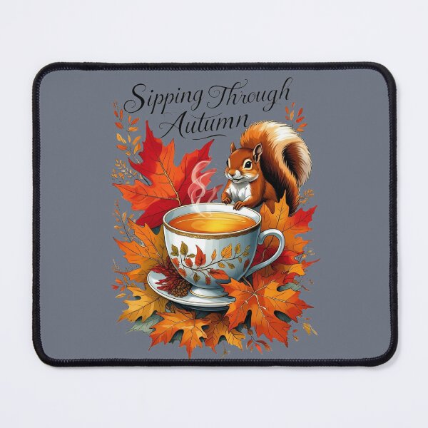 Item preview, Peaceful Fall Tea Time — Squirrel with Hot Beverage & Leaves designed and sold by Mintiko2.