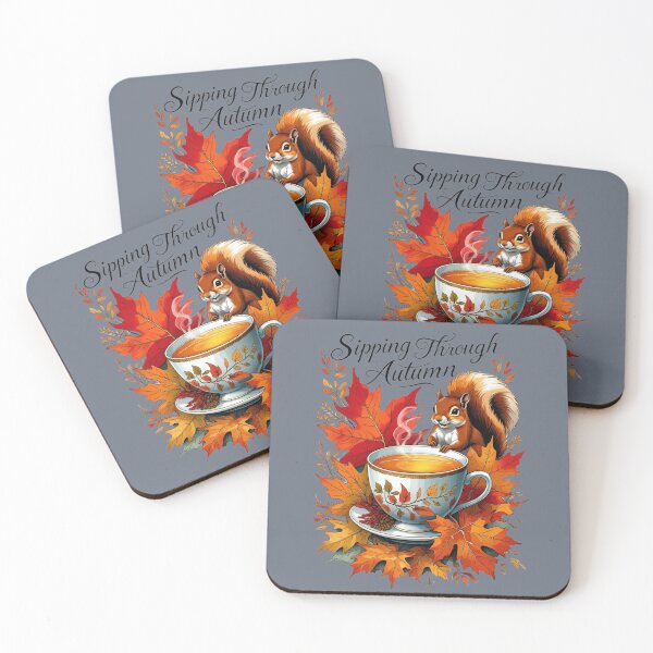 Item preview, Peaceful Fall Tea Time — Squirrel with Hot Beverage & Leaves designed and sold by Mintiko2.