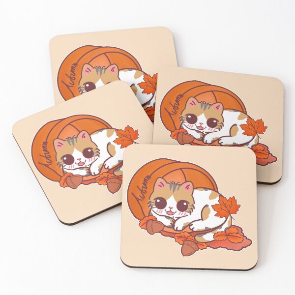 Item preview, Kawaii Calico Cat in Autumn Theme – Fall Leaves and Acorns designed and sold by BGMeYou.