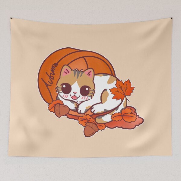 Item preview, Kawaii Calico Cat in Autumn Theme – Fall Leaves and Acorns designed and sold by BGMeYou.