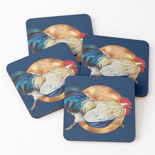 Item preview, Golden Runner – Elegant Watercolour Rooster with Gold Circle designed and sold by OlenaKoshevaArt.