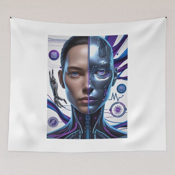 Item preview, AI Evolution – Human and Technology Portrait designed and sold by smitke.