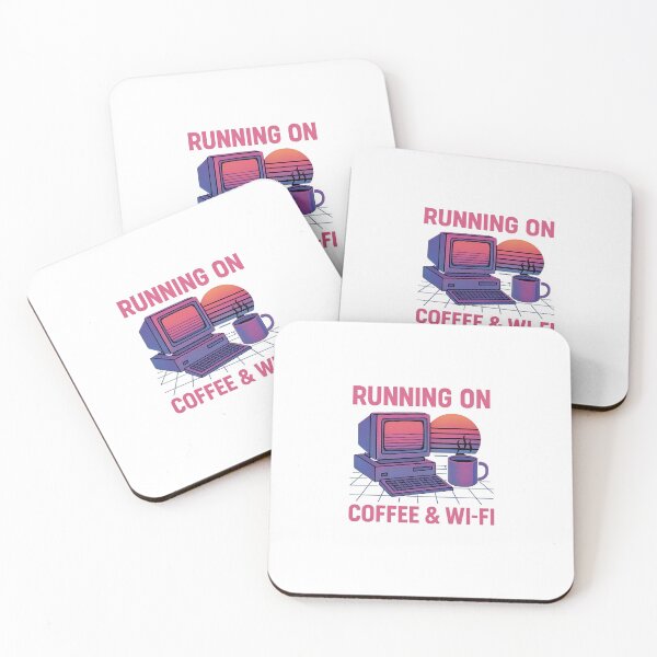 Item preview, Retro Vaporwave "Running on Coffee & Wi-Fi" T-Shirt designed and sold by Kheddy-Tvb.