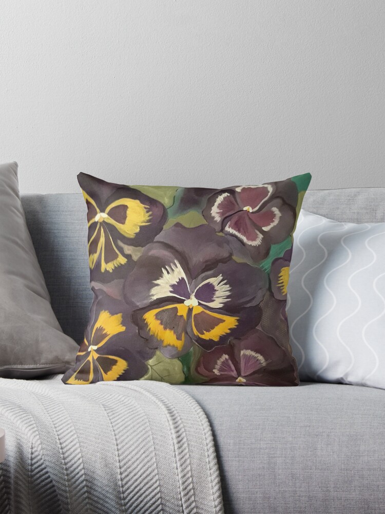 Thumbnail 1 of 4, Pillow, Pansy Garden designed and sold by HeathersArt.