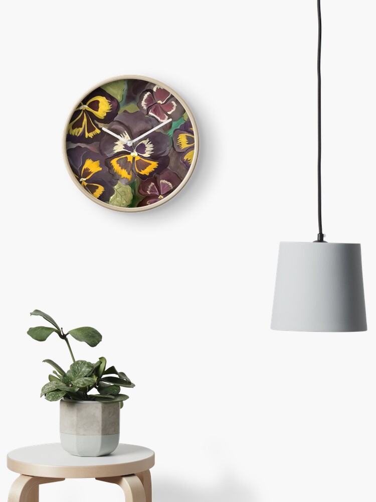 Thumbnail 2 of 4, Clock, Pansy Garden designed and sold by HeathersArt.
