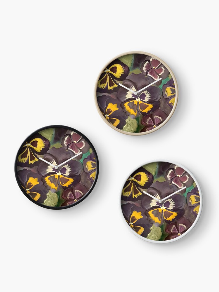 Thumbnail 3 of 4, Clock, Pansy Garden designed and sold by HeathersArt.
