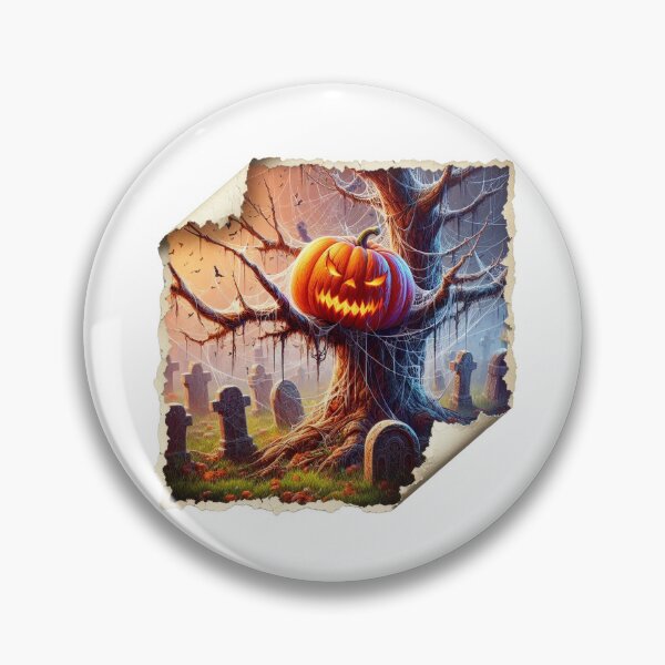 Item preview, Angry pumpkin on an old tree, covered with a web, and around the tree many graves designed and sold by MadinaFatt.