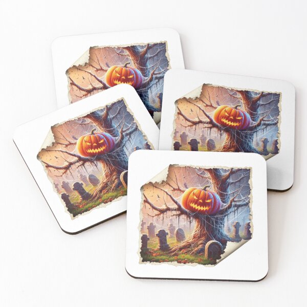 Item preview, Angry pumpkin on an old tree, covered with a web, and around the tree many graves designed and sold by MadinaFatt.