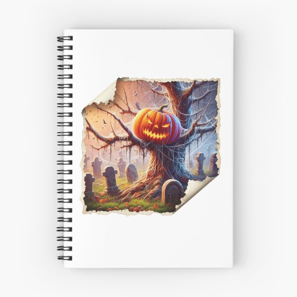 Item preview, Angry pumpkin on an old tree, covered with a web, and around the tree many graves designed and sold by MadinaFatt.