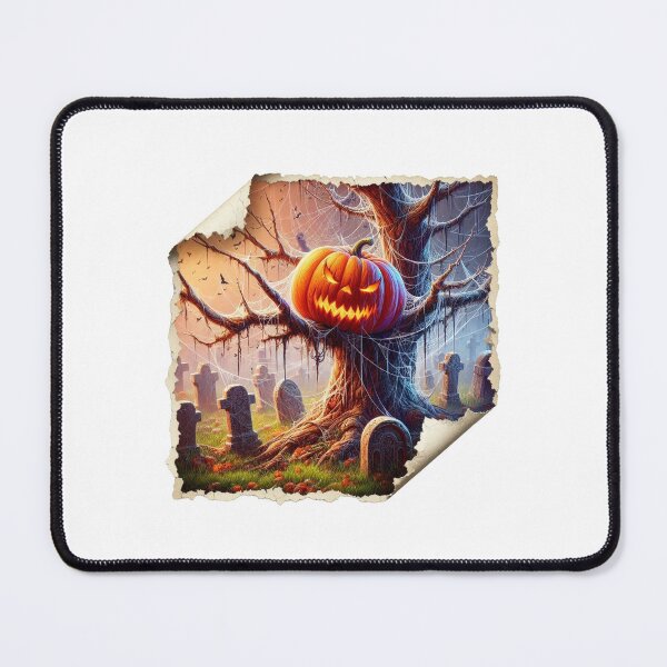 Item preview, Angry pumpkin on an old tree, covered with a web, and around the tree many graves designed and sold by MadinaFatt.
