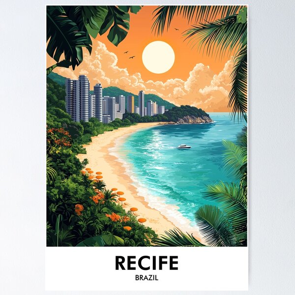 Item preview, Recife Brazil Retro Travel Print designed and sold by HomeLivingCo.