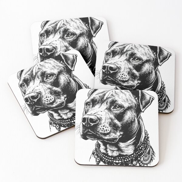 Item preview, Floral Pitbull Illustration | Black and White Dog Art | Engraving Style Pet Portrait | Dog Lover Gift designed and sold by geraskonst.