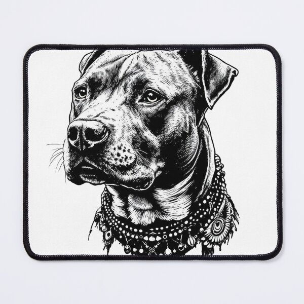 Item preview, Floral Pitbull Illustration | Black and White Dog Art | Engraving Style Pet Portrait | Dog Lover Gift designed and sold by geraskonst.