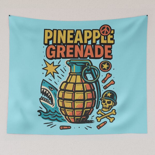 Item preview, Pineapple Grenade Retro Military Shark Graphic designed and sold by ChunkByChunk.