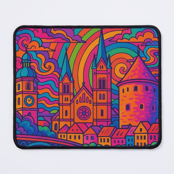 Item preview, Vibrant Psychedelic Cityscape of Maribor | Colorful Retro Travel Art | Trippy Slovenia Wall Decor | Bohemian Urban Illustration | Surreal City Landscape designed and sold by PaintedPixels01.