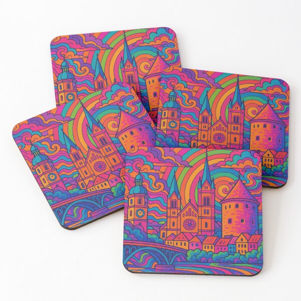 Item preview, Vibrant Psychedelic Cityscape of Maribor | Colorful Retro Travel Art | Trippy Slovenia Wall Decor | Bohemian Urban Illustration | Surreal City Landscape designed and sold by PaintedPixels01.
