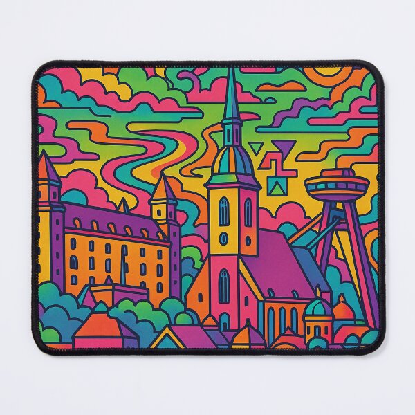Item preview, Psychedelic Cityscape of Bratislava | Colorful Retro Travel Poster | Trippy Slovakia Wall Art | Bohemian Urban Illustration | Surreal Capital Landscape designed and sold by PaintedPixels01.