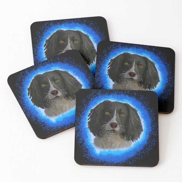 Artikelvorschau, English Springer Spaniel schwarz, blauer Spritzer entworfen und verkauft von DawnCatcher20.