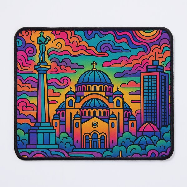 Item preview, Psychedelic Cityscape of Belgrade | Colorful Retro Travel Poster | Trippy Serbia Wall Art | Surreal Balkan Urban Illustration | Vibrant Danube & Sava River City designed and sold by PaintedPixels01.