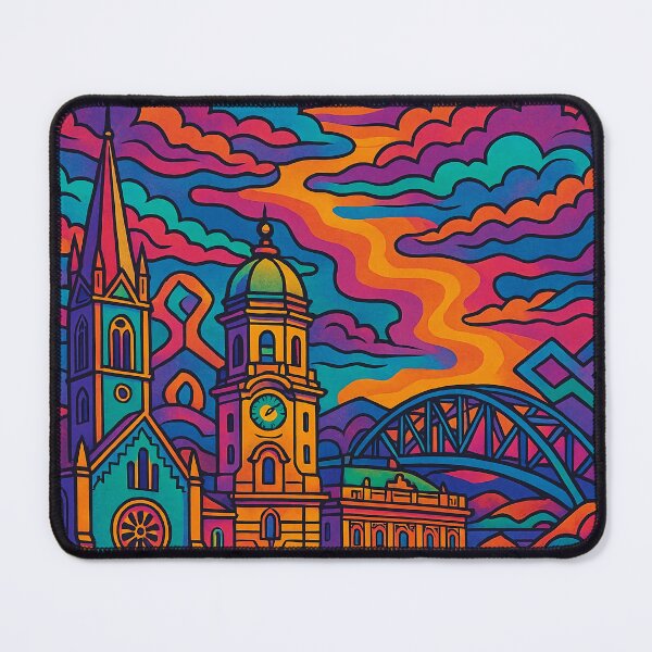 Item preview, Psychedelic Cityscape of Rijeka | Colorful Retro Croatia Travel Poster | Trippy Adriatic Coast Wall Art | Surreal Harbor & City Illustration | Vibrant Coastal Artwork designed and sold by PaintedPixels01.