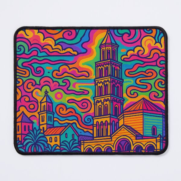 Item preview, Psychedelic Cityscape of Split | Colorful Retro Croatia Travel Poster | Trippy Adriatic Seaside Wall Art | Surreal Diocletian’s Palace Illustration | Vibrant Coastal Artwork designed and sold by PaintedPixels01.
