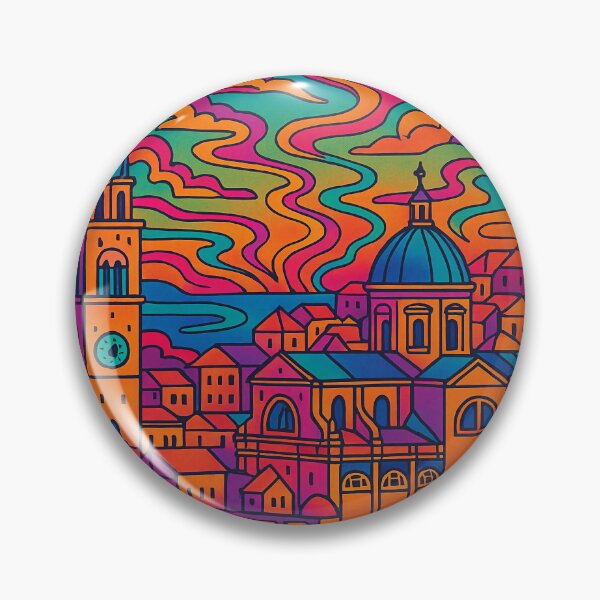 Item preview, Psychedelic Cityscape of Dubrovnik | Colorful Retro Croatia Travel Poster | Trippy Adriatic Old Town Wall Art | Surreal City Walls & Sea Illustration | Vibrant Coastal Artwork designed and sold by PaintedPixels01.