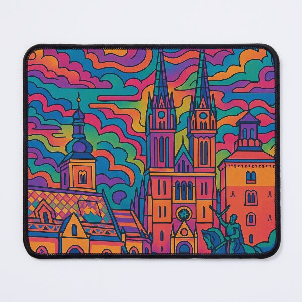 Item preview, Psychedelic Cityscape of Zagreb | Colorful Retro Croatia Travel Poster | Trippy Capital City Wall Art | Surreal Urban & Historic Illustration | Vibrant Bohemian Artwork designed and sold by PaintedPixels01.