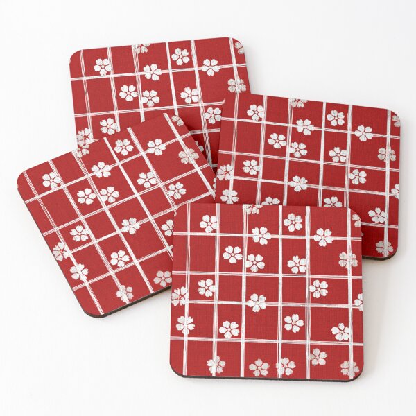 Item preview, Red and White Floral Grid – Japanese Yukata Inspired Pattern designed and sold by casualnature.