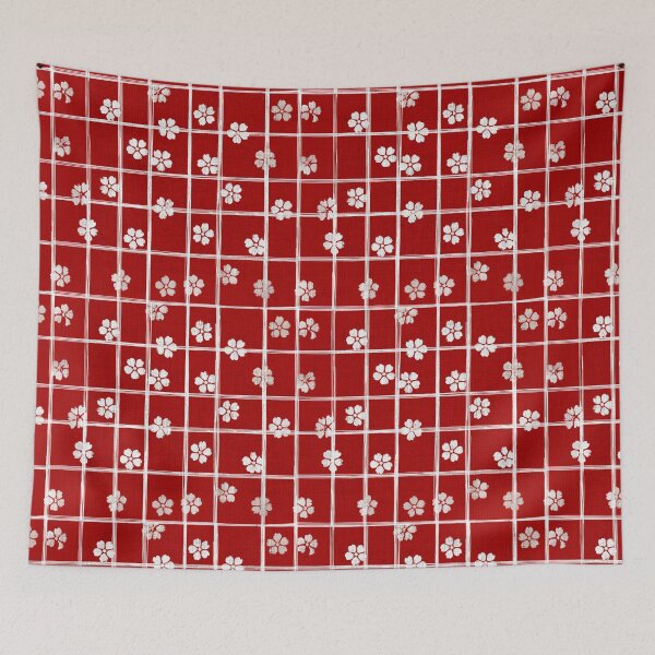 Item preview, Red and White Floral Grid – Japanese Yukata Inspired Pattern designed and sold by casualnature.
