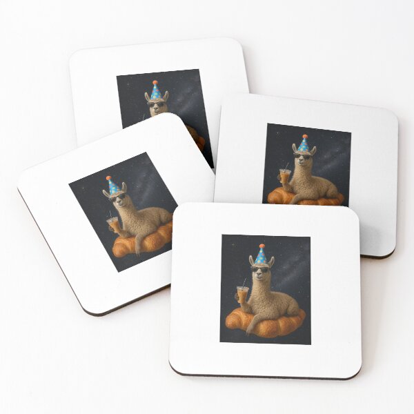 Item preview, Llama in Galaxy iced coffee croissant happy birthday kawaii gift christmas designed and sold by CheeseBlueprint.