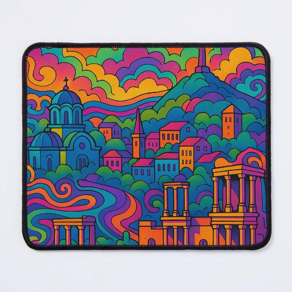Item preview, Psychedelic Cityscape of Plovdiv | Colorful Retro Bulgaria Travel Poster | Trippy Historic Wall Art | Surreal Old Town & Urban Illustration | Vibrant Bohemian Artwork designed and sold by PaintedPixels01.