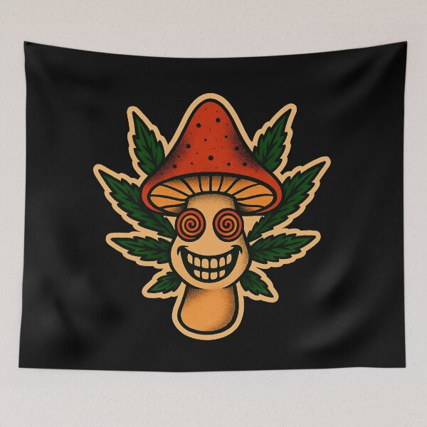 Item preview, Psychedelic Magic Mushroom – Cannabis Old School Tattoo designed and sold by Wake and Bake.