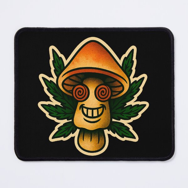 Item preview, Psychedelic Mushroom with Cannabis Leaves – Trippy Smile Art designed and sold by Wake and Bake.