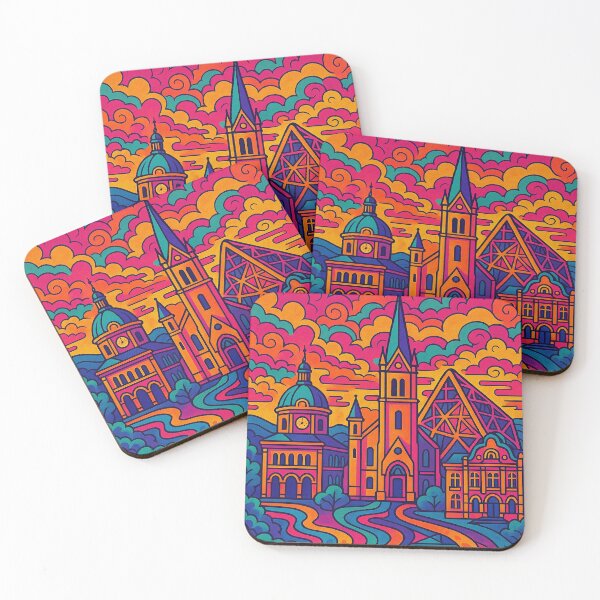 Item preview, Esch AlzettePsychedelic Cityscape of Esch-sur-Alzette | Colorful Retro Luxembourg Travel Poster | Trippy Industrial & Urban Wall Art | Surreal City Illustration | Vibrant Bohemian Artwork designed and sold by PaintedPixels01.