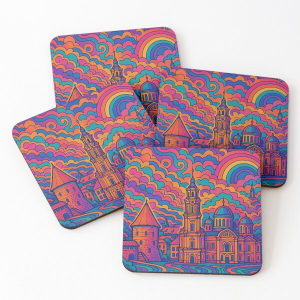 Item preview, Psychedelic Cityscape of Kaunas | Colorful Retro Lithuania Travel Poster | Trippy Urban & Historic Wall Art | Surreal River & City Illustration | Vibrant Bohemian Artwork designed and sold by PaintedPixels01.