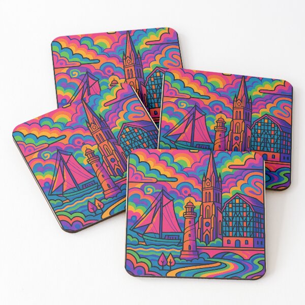 Item preview, Psychedelic Cityscape of Klaipėda | Colorful Retro Lithuania Travel Poster | Trippy Baltic Coast Wall Art | Surreal Harbor & Urban Illustration | Vibrant Bohemian Artwork designed and sold by PaintedPixels01.