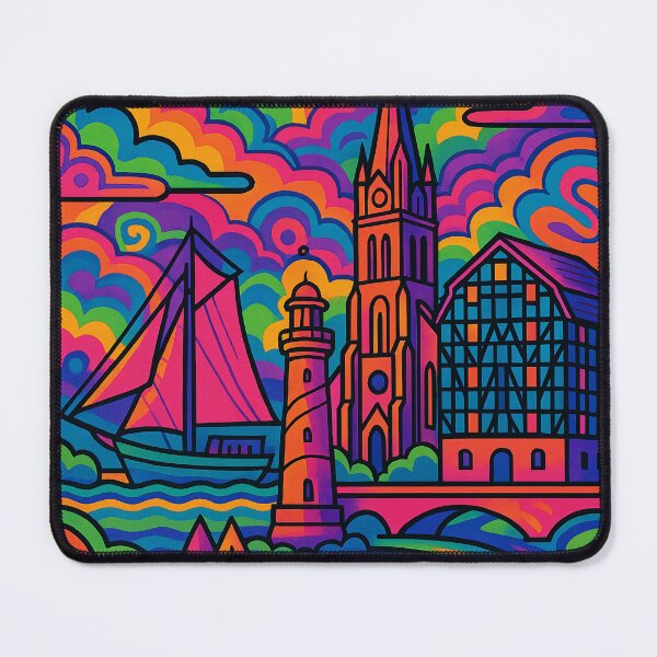 Item preview, Psychedelic Cityscape of Klaipėda | Colorful Retro Lithuania Travel Poster | Trippy Baltic Coast Wall Art | Surreal Harbor & Urban Illustration | Vibrant Bohemian Artwork designed and sold by PaintedPixels01.