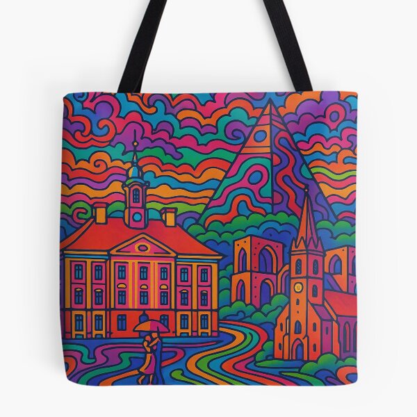Item preview, Psychedelic Cityscape of Tartu | Colorful Retro Estonia Travel Poster | Trippy University Town Wall Art | Surreal Historic & Urban Illustration | Vibrant Bohemian Artwork designed and sold by PaintedPixels01.