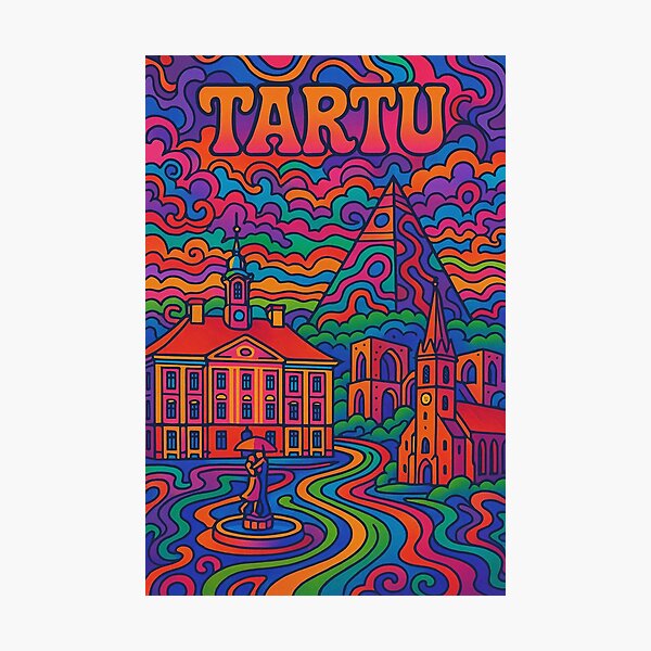 Item preview, Psychedelic Cityscape of Tartu | Colorful Retro Estonia Travel Poster | Trippy University Town Wall Art | Surreal Historic & Urban Illustration | Vibrant Bohemian Artwork designed and sold by PaintedPixels01.