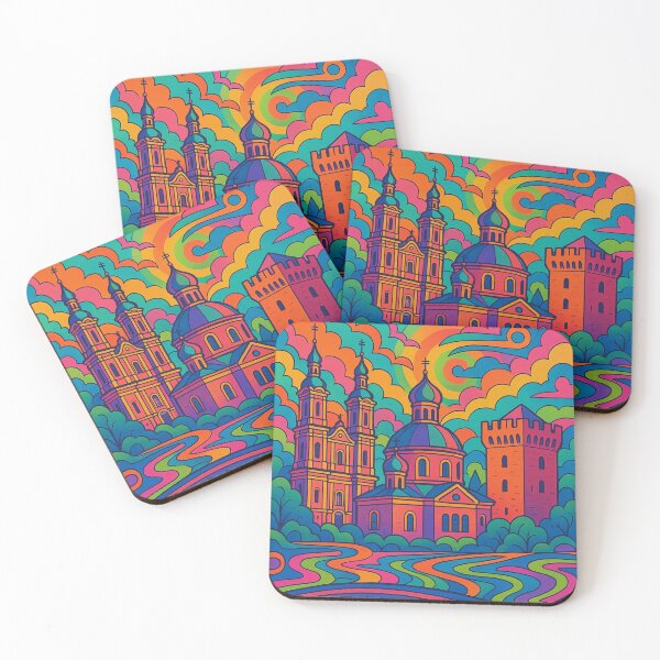 Item preview, Psychedelic Cityscape of Daugavpils | Colorful Retro Latvia Travel Poster | Trippy Historic & Urban Wall Art | Surreal Fortress & City Illustration | Vibrant Bohemian Artwork designed and sold by PaintedPixels01.