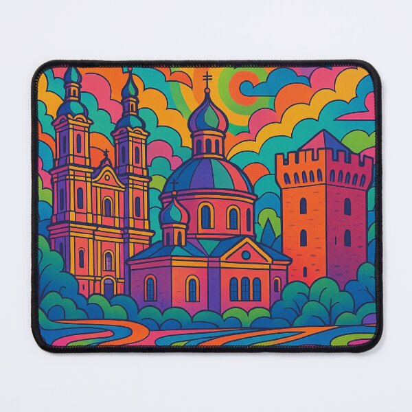 Item preview, Psychedelic Cityscape of Daugavpils | Colorful Retro Latvia Travel Poster | Trippy Historic & Urban Wall Art | Surreal Fortress & City Illustration | Vibrant Bohemian Artwork designed and sold by PaintedPixels01.