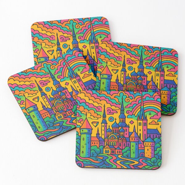 Item preview, Psychedelic Cityscape of Tallinn | Colorful Retro Estonia Travel Poster | Trippy Medieval Old Town Wall Art | Surreal Coastal & Urban Illustration | Vibrant Bohemian Artwork designed and sold by PaintedPixels01.