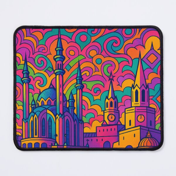 Item preview, Psychedelic Cityscape of Kazan | Colorful Retro Russia Travel Poster | Trippy Volga River Wall Art | Surreal Kremlin & Urban Illustration | Vibrant Bohemian Artwork designed and sold by PaintedPixels01.