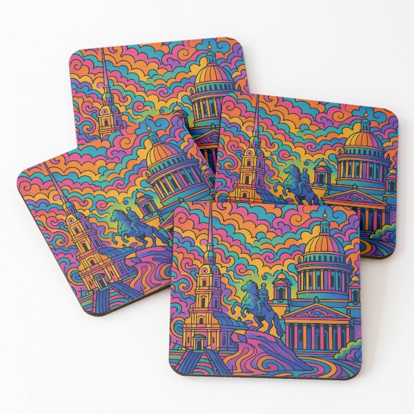 Item preview, Psychedelic Cityscape of Saint Petersburg | Colorful Retro Russia Travel Poster | Trippy Historic & Urban Wall Art | Surreal Canals, Palaces & Bridges Illustration | Vibrant Bohemian Artwork designed and sold by PaintedPixels01.